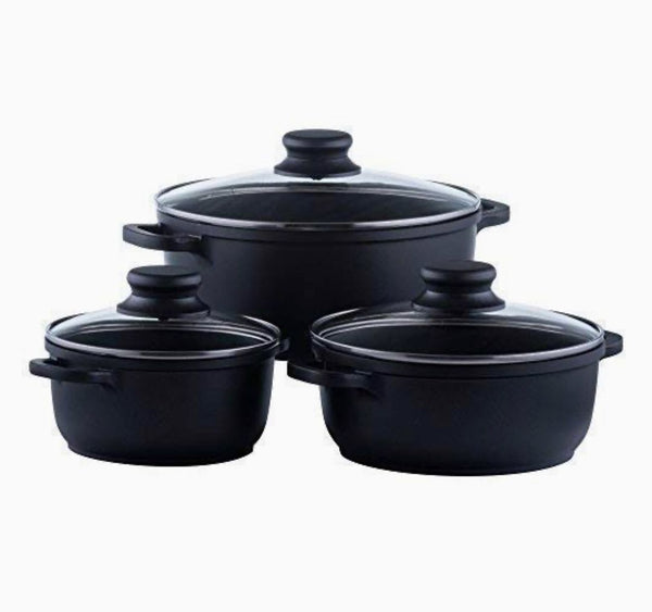 Style and Cook 6-piece cast aluminium cooking pot set Nero Classico.